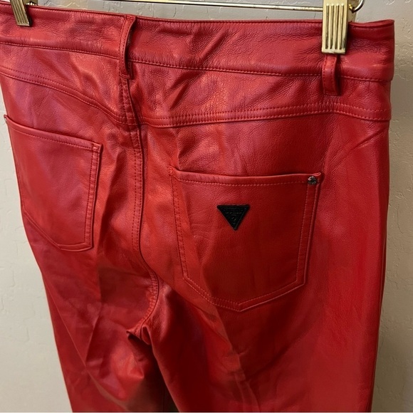 Guess faux leather vegan casual chino pant, red, sz 8, stretchy, NWOT - Picture 4 of 16